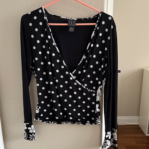 INC International Concepts Black and White Polka Dot Blouse - Picture 1 of 6